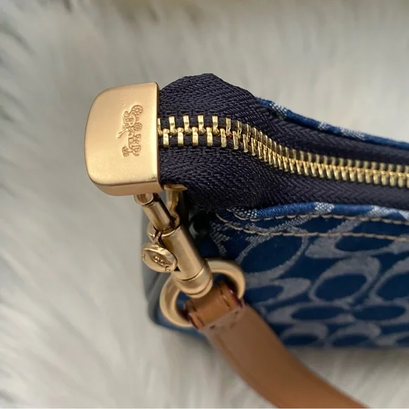 Coach Dark Blue Monogram Wristlet